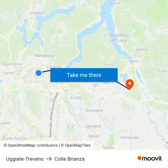 Uggiate-Trevano to Colle Brianza map