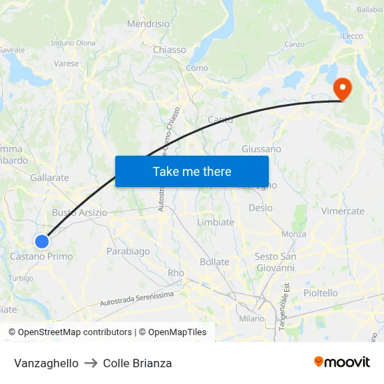 Vanzaghello to Colle Brianza map