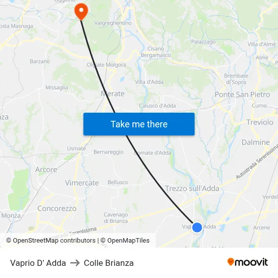 Vaprio D' Adda to Colle Brianza map