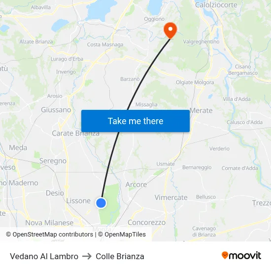 Vedano Al Lambro to Colle Brianza map