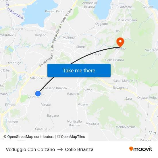 Veduggio Con Colzano to Colle Brianza map