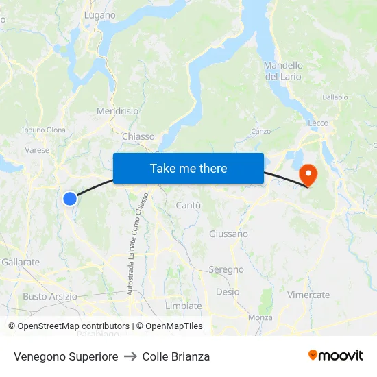 Venegono Superiore to Colle Brianza map