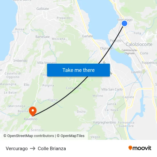 Vercurago to Colle Brianza map