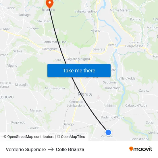 Verderio Superiore to Colle Brianza map