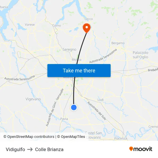Vidigulfo to Colle Brianza map