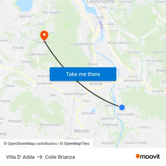 Villa D' Adda to Colle Brianza map