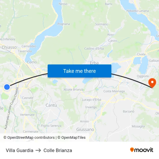 Villa Guardia to Colle Brianza map