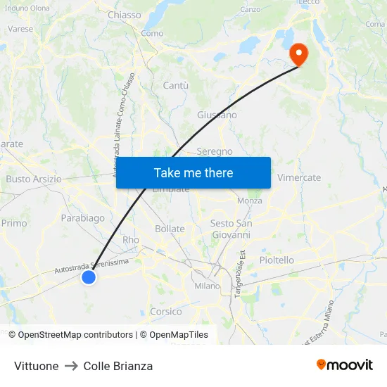 Vittuone to Colle Brianza map