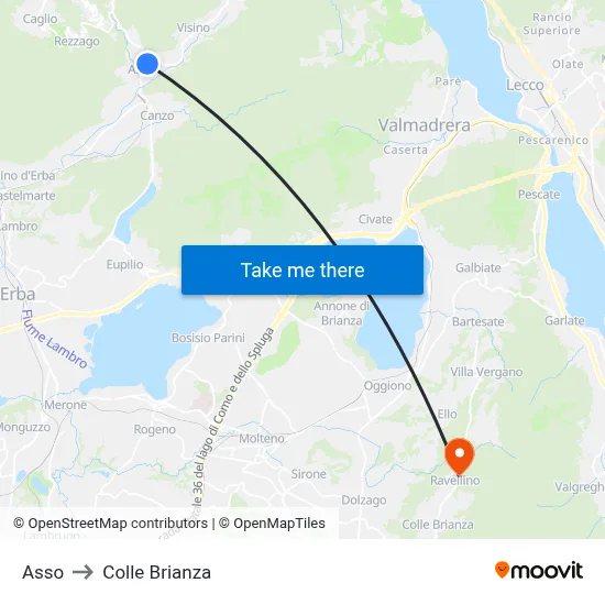 Asso to Colle Brianza map