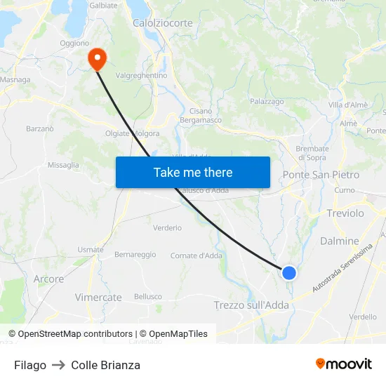Filago to Colle Brianza map