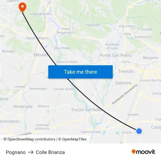 Pognano to Colle Brianza map