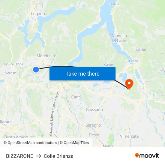 BIZZARONE to Colle Brianza map