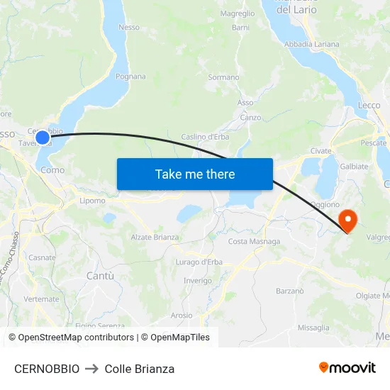 CERNOBBIO to Colle Brianza map