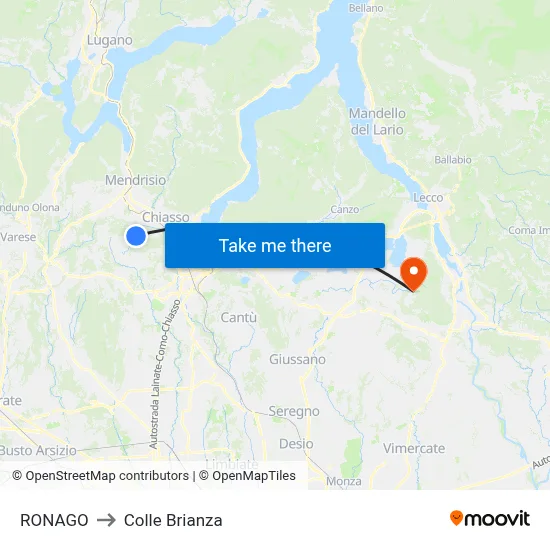 Ronago to Colle Brianza map