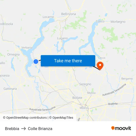 Brebbia to Colle Brianza map