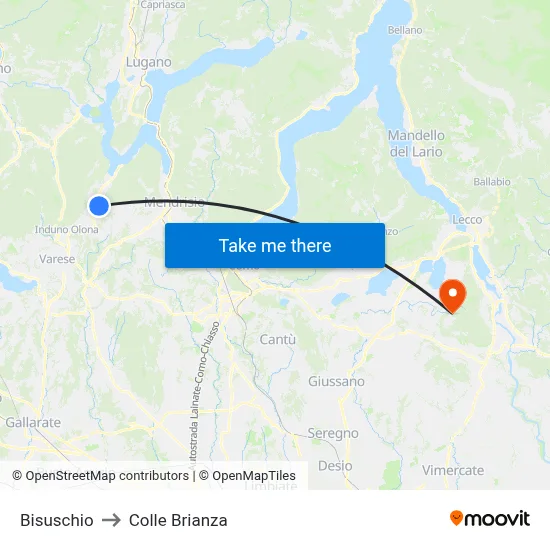 Bisuschio to Colle Brianza map