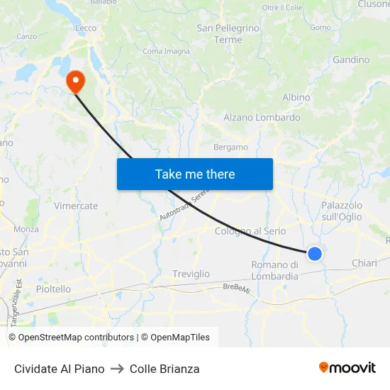 Cividate Al Piano to Colle Brianza map
