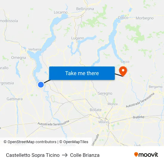 Castelletto Sopra Ticino to Colle Brianza map