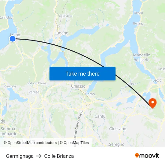 Germignaga to Colle Brianza map