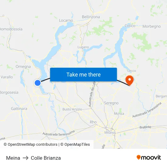 Meina to Colle Brianza map