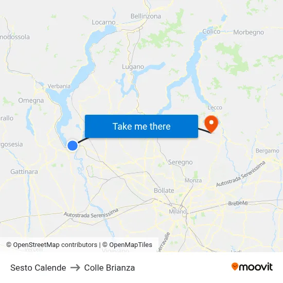 Sesto Calende to Colle Brianza map