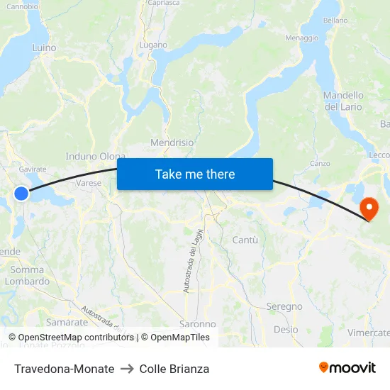 Travedona-Monate to Colle Brianza map