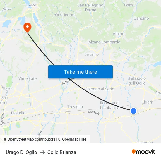 Urago D' Oglio to Colle Brianza map