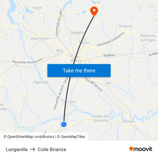 Lungavilla to Colle Brianza map