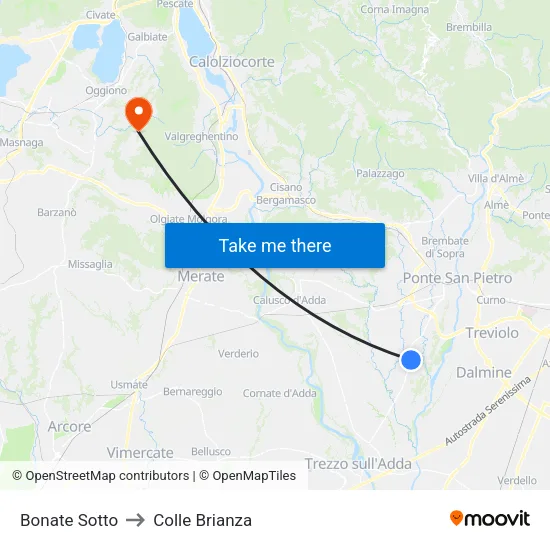 Bonate Sotto to Colle Brianza map