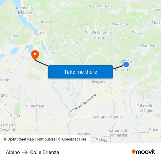 Albino to Colle Brianza map