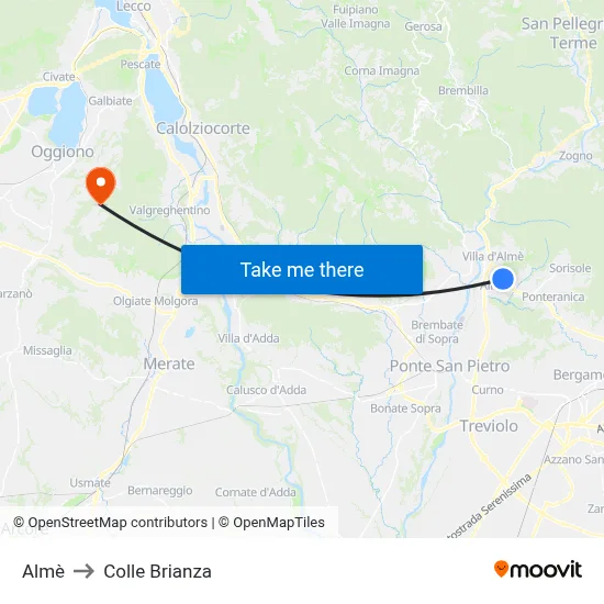 Almè to Colle Brianza map