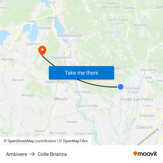 Ambivere to Colle Brianza map