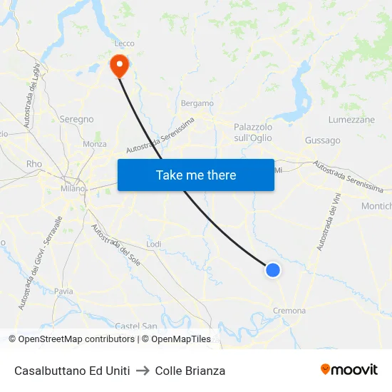 Casalbuttano Ed Uniti to Colle Brianza map