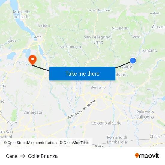 Cene to Colle Brianza map