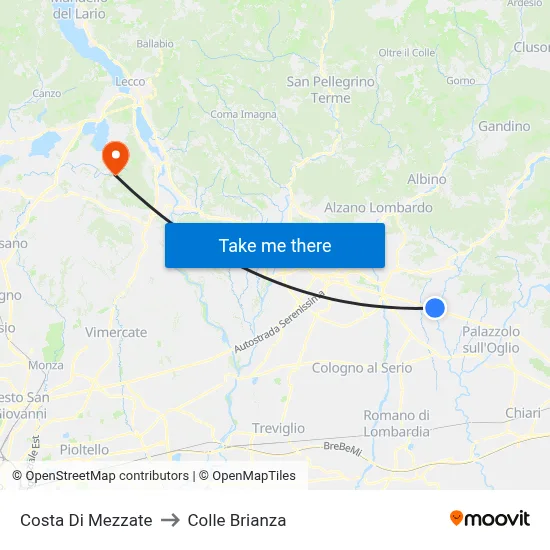 Costa di Mezzate to Colle Brianza map