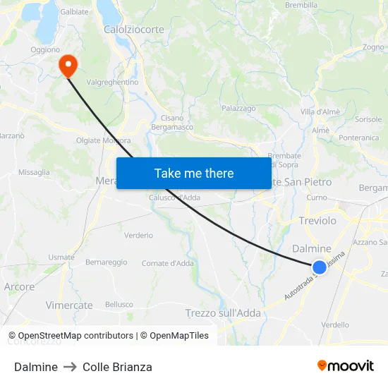 Dalmine to Colle Brianza map