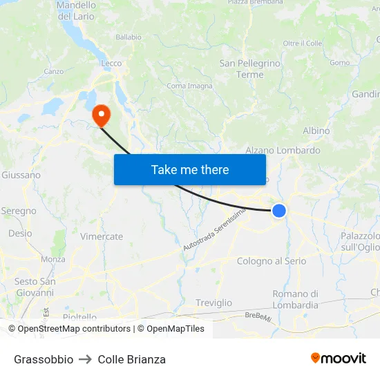 Grassobbio to Colle Brianza map