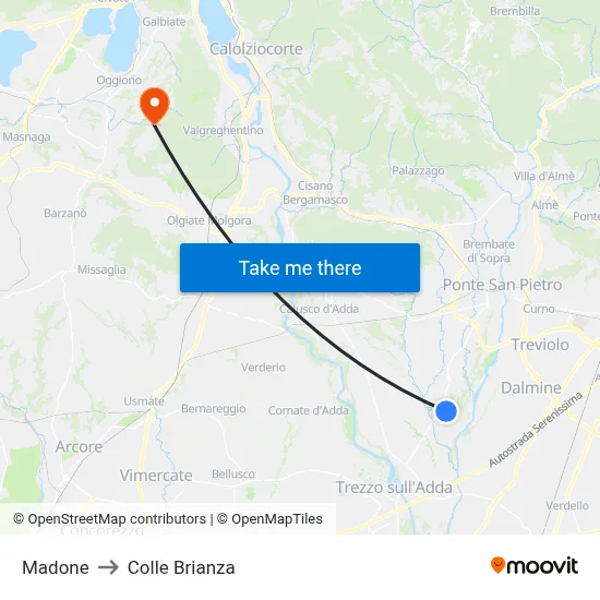 Madone to Colle Brianza map