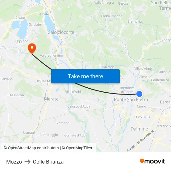Mozzo to Colle Brianza map