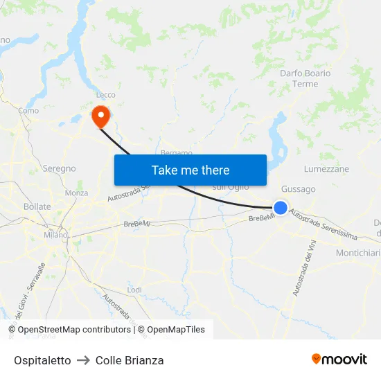 Ospitaletto to Colle Brianza map
