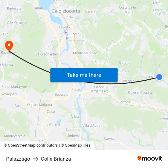 Palazzago to Colle Brianza map