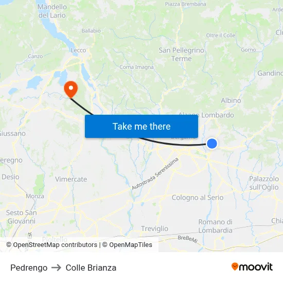 Pedrengo to Colle Brianza map