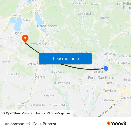 Valbrembo to Colle Brianza map