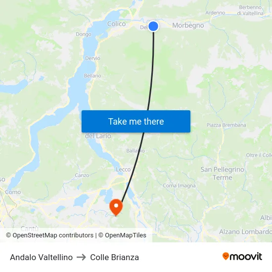 Andalo Valtellino to Colle Brianza map