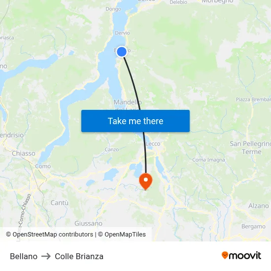Bellano to Colle Brianza map