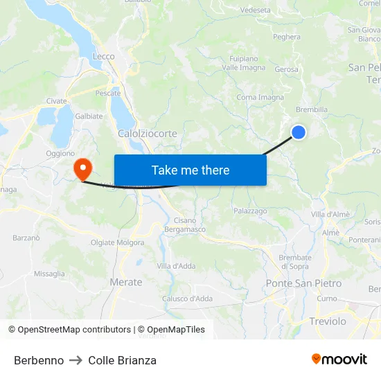 Berbenno to Colle Brianza map
