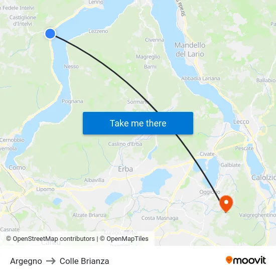 Argegno to Colle Brianza map