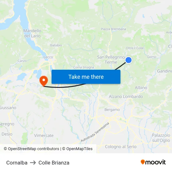 Cornalba to Colle Brianza map