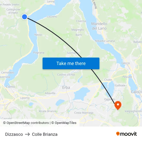 Dizzasco to Colle Brianza map