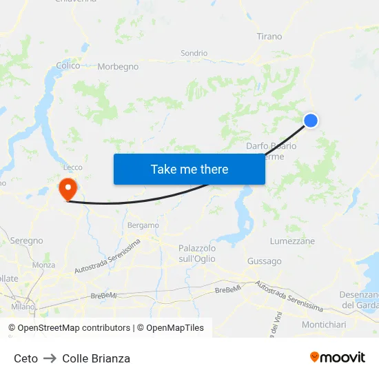 Ceto to Colle Brianza map